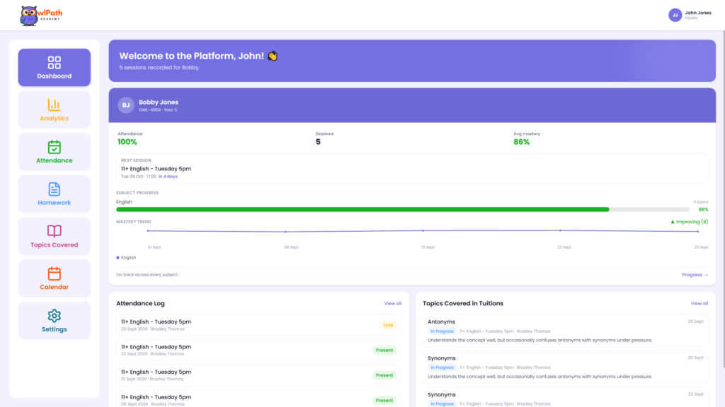 Owlpath Parent Dashboard Overview