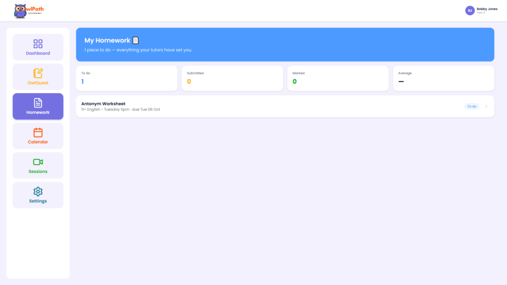 Owlpath Student Dashboard Homework