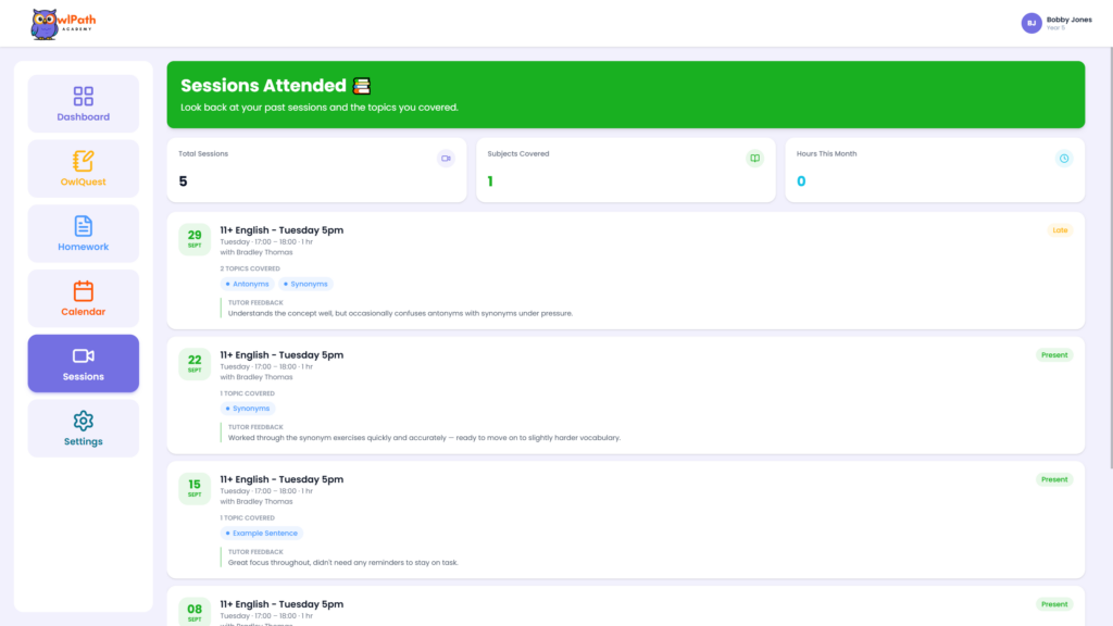 Owlpath Student Dashboard Topics Covered